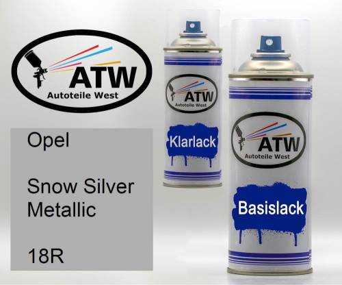 Opel, Snow Silver Metallic, 18R: 400ml Sprühdose + 400ml Klarlack - Set, von ATW Autoteile West.